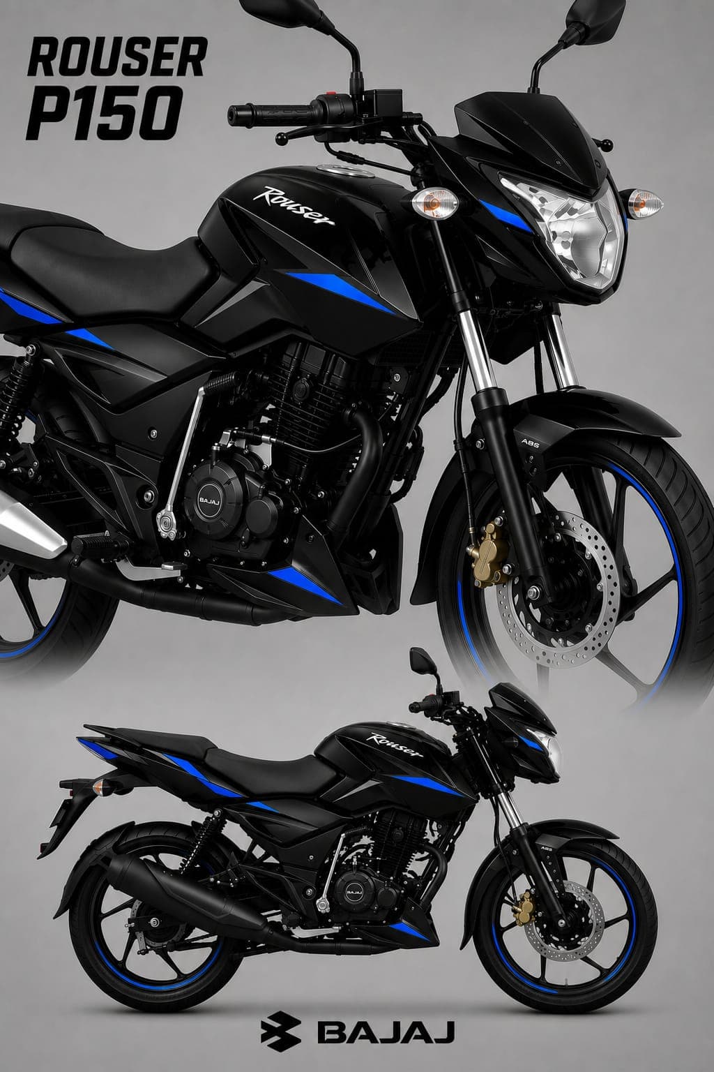 Bajaj Rouser P150 color Negro y Azul